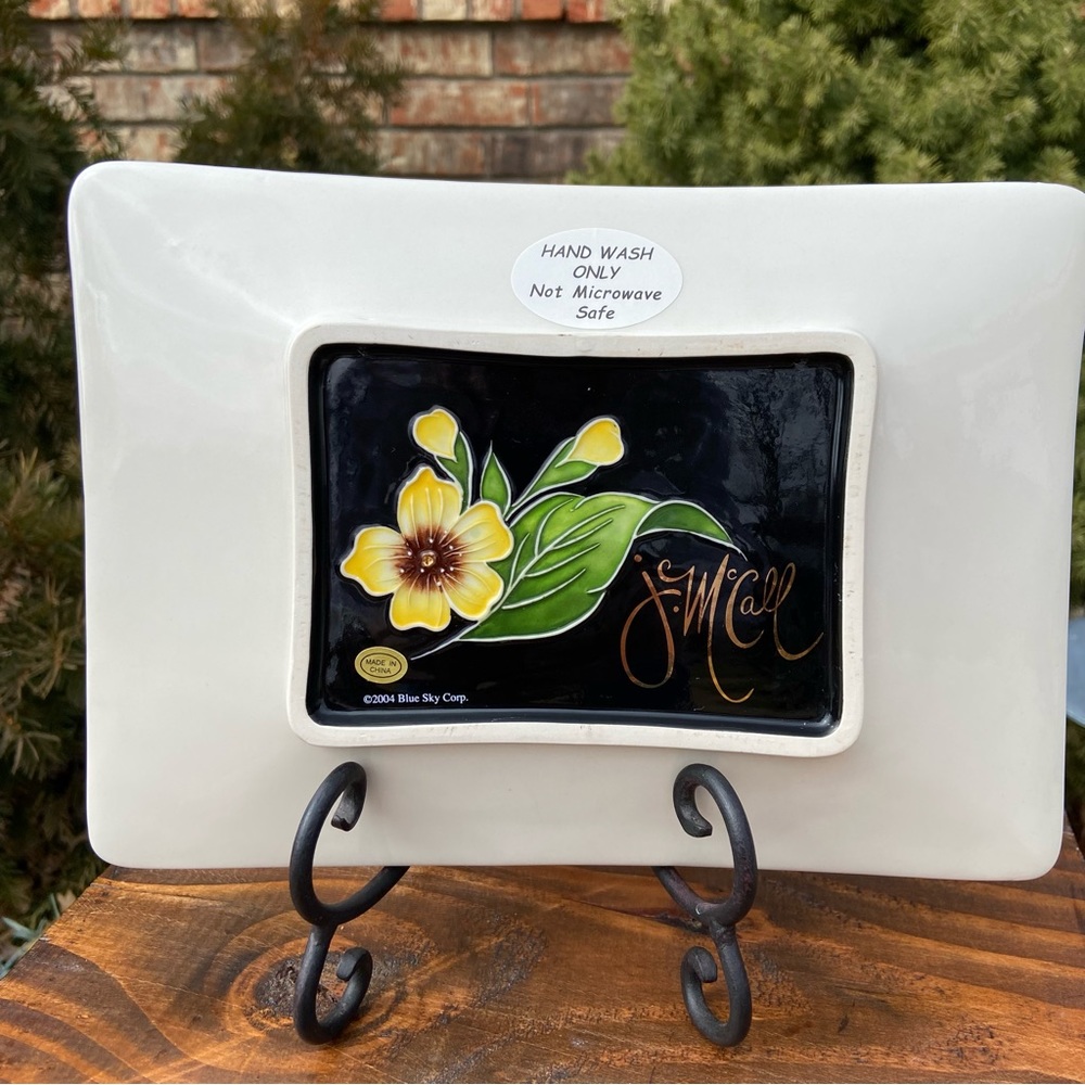 NWT - J. McCall Blue Sky Pear Enamel Black Serving Tray - Picture 3 of 9